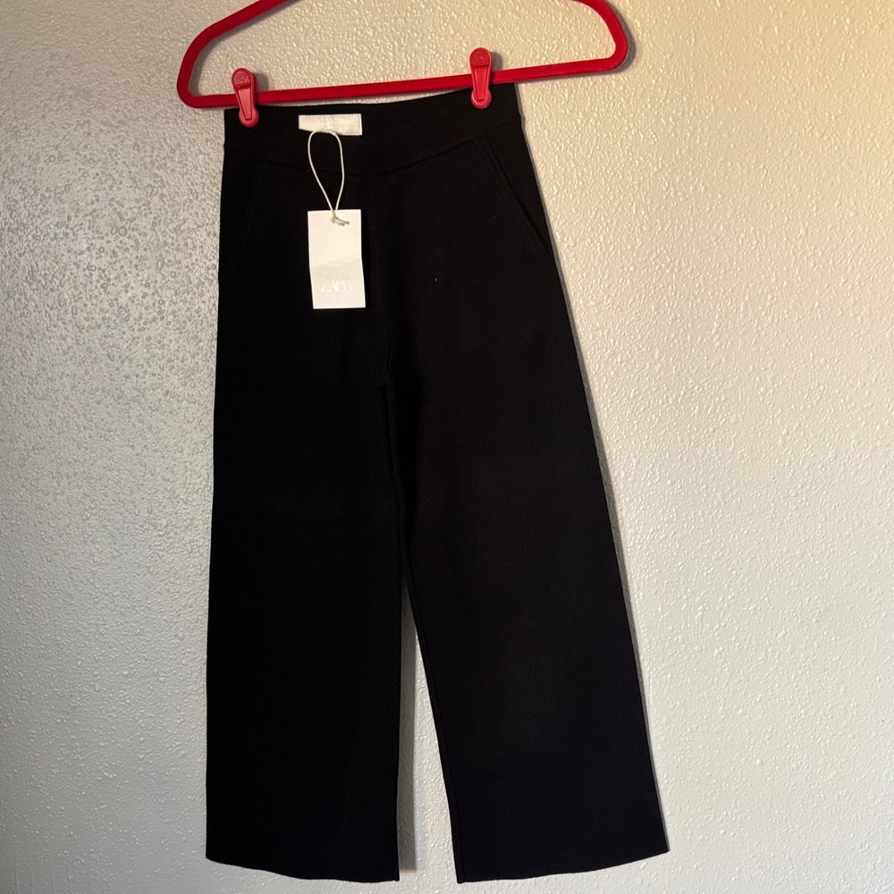 Zara Burgundy Wide-Leg Knit Pants size XS